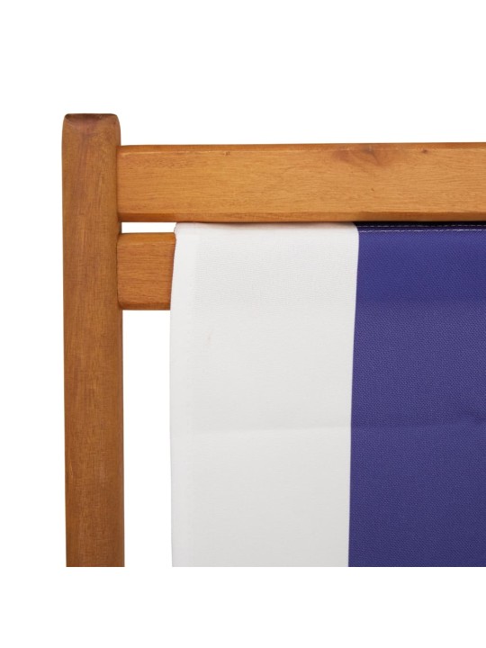 Skládací plážové křeslo modré a bílé eukalyptové dřevo a textil