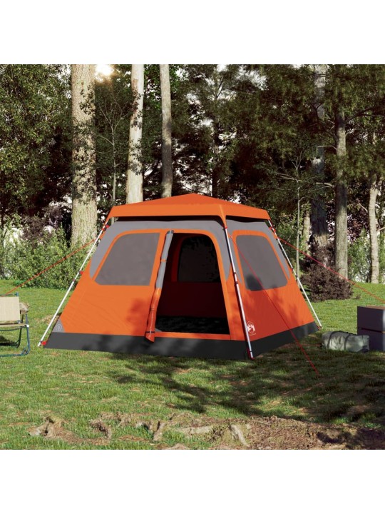 Kempingový stan kupole 4 osoby šedý a oranžový rychloupínací
