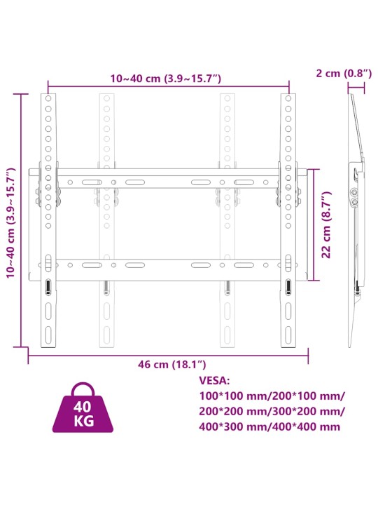 Nástěnný držák na TV 26"–63" Max VESA 400 x 400 mm 40 kg