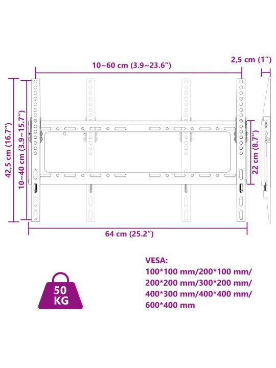 Nástěnný držák na TV 26"–63" Max VESA 600 x 400 mm 50 kg