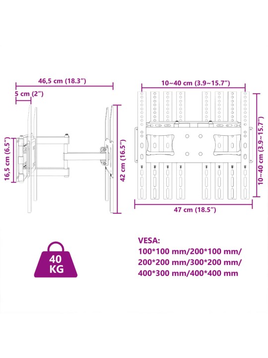 Nástěnný držák na TV 26"–70" Max VESA 400 x 400 mm 40 kg