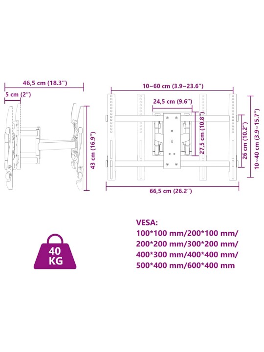 Nástěnný držák na TV 37"–80" Max VESA 600 x 400 mm 40 kg