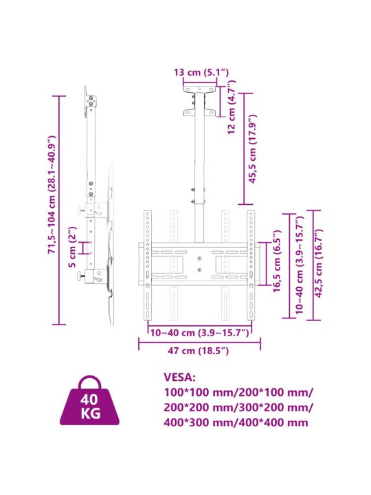 Stropní držák na tv 32"–65" max vesa 400 x 400 mm 40 kg