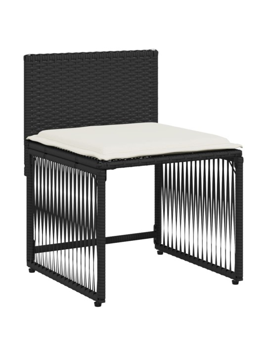 7dílný zahradní jídelní set s poduškami černý polyratan