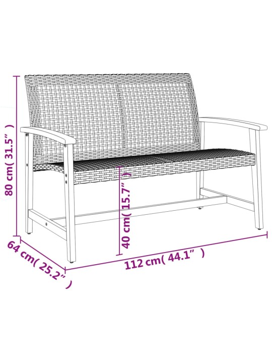 Zahradní lavice šedá 112 cm polyratan a akáciové dřevo
