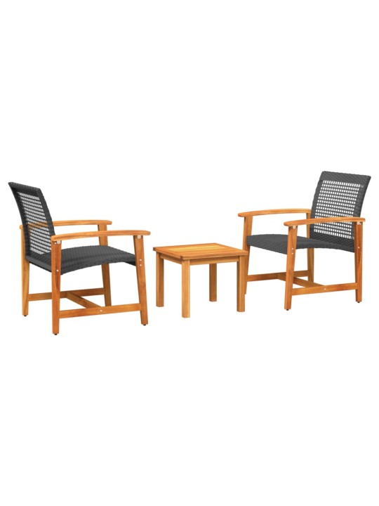 3dílný bistro set černý polyratan a akáciové dřevo