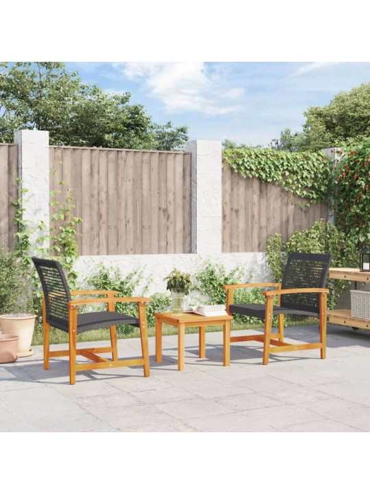 3dílný bistro set černý polyratan a akáciové dřevo