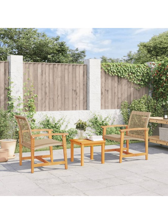 3dílný bistro set béžový polyratan a akáciové dřevo