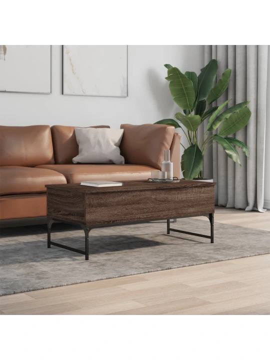 Konferenční stolek hnědý dub 100 x 50 x 40 cm kompozit a kov