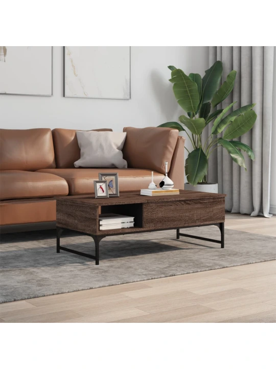 Konferenční stolek hnědý dub 100 x 50 x 35 cm kompozit a kov