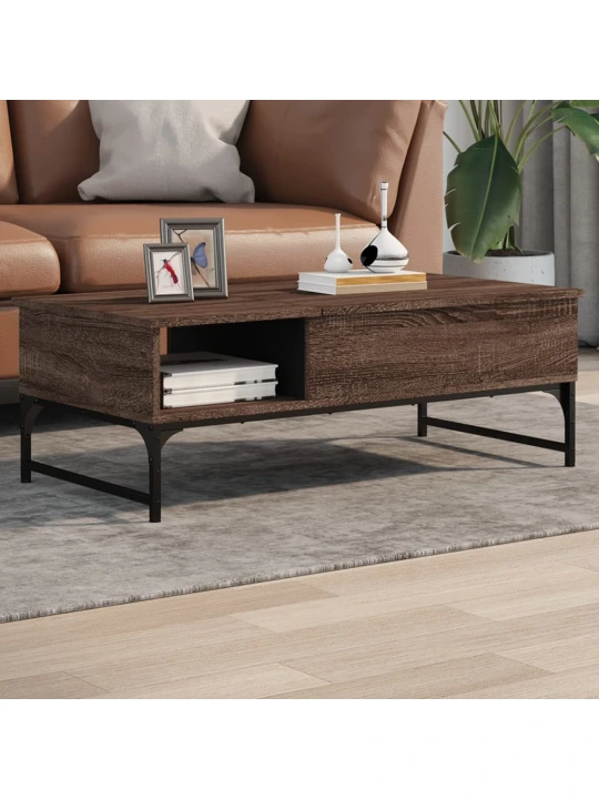 Konferenční stolek hnědý dub 100 x 50 x 35 cm kompozit a kov