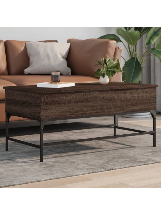 Konferenční stolek hnědý dub 100 x 50 x 45 cm kompozit a kov