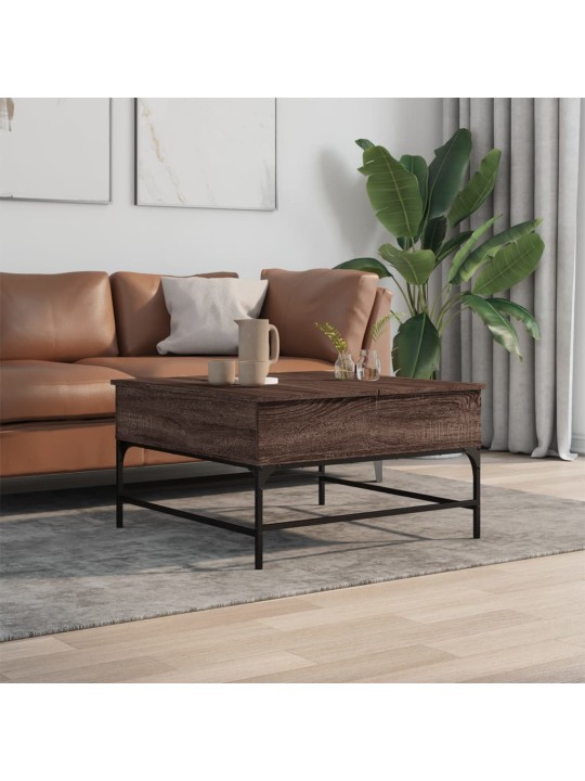 Konferenční stolek hnědý dub 80x80x45 cm kompozitní dřevo a kov