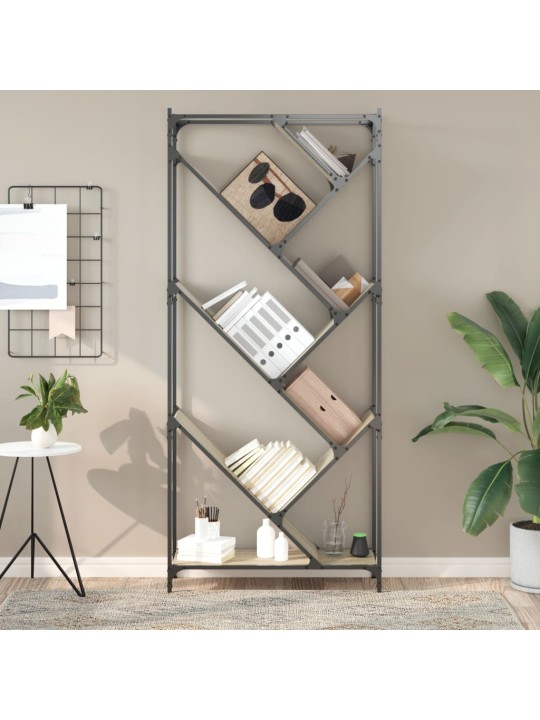 Knihovna dub sonoma 79 x 30 x 180 cm kompozitní dřevo a kov