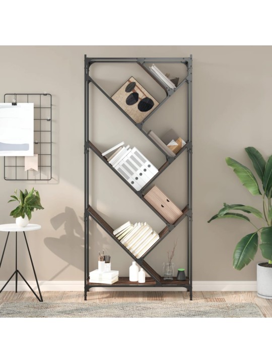 Knihovna hnědý dub 79 x 30 x 180 cm kompozitní dřevo a kov