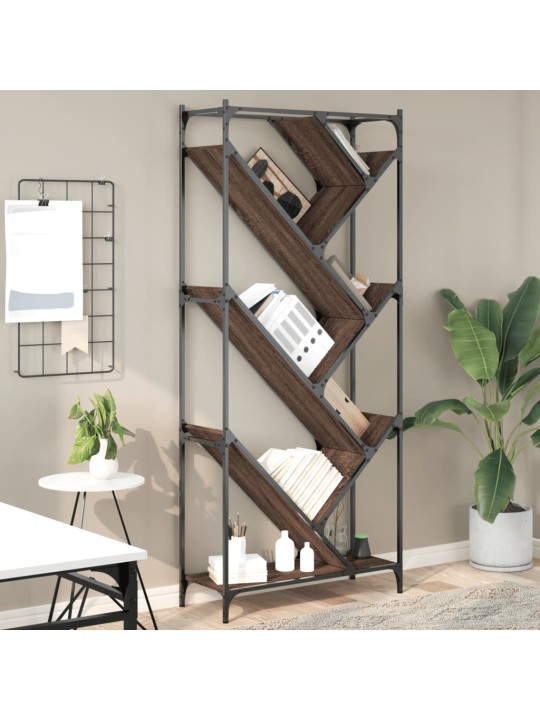 Knihovna hnědý dub 79 x 30 x 180 cm kompozitní dřevo a kov