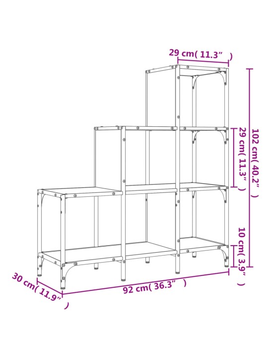 Knihovna hnědý dub 92 x 30 x 102 cm kompozitní dřevo a kov