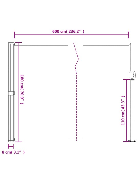 Zatahovací boční markýza taupe 180 x 600 cm