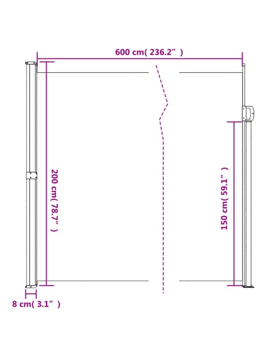 Zatahovací boční markýza terakotová 200 x 600 cm