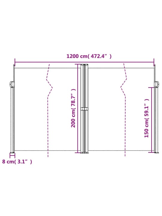 Zatahovací boční markýza krémová 200 x 1 200 cm