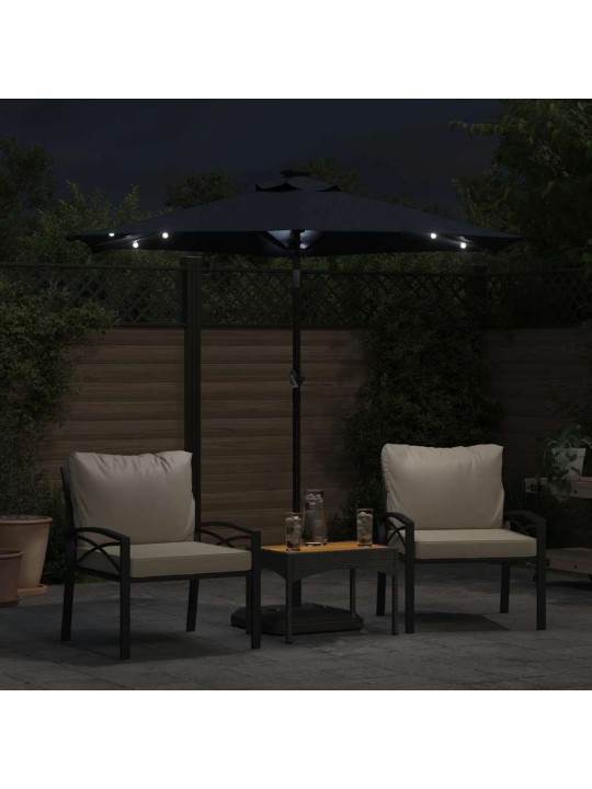 Zahradní slunečník s led a ocelovou tyčí černý 225x225x212 cm