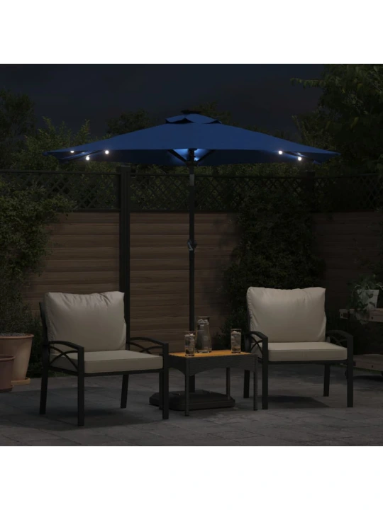 Zahradní slunečník s led a ocelovou tyčí azurový 225x225x212 cm