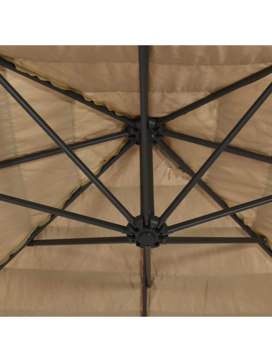 Zahradní slunečník s LED a ocelovou tyčí hnědý 223x223x213 cm