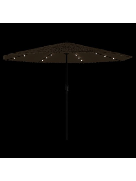 Zahradní slunečník s LED a ocelovou tyčí hnědý 324x324x247 cm