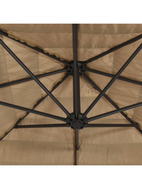 Zahradní slunečník s LED a ocelovou tyčí hnědý 324x324x247 cm