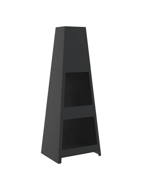 Venkovní krb se zásobníkem na dřevo věžový design černý ocel