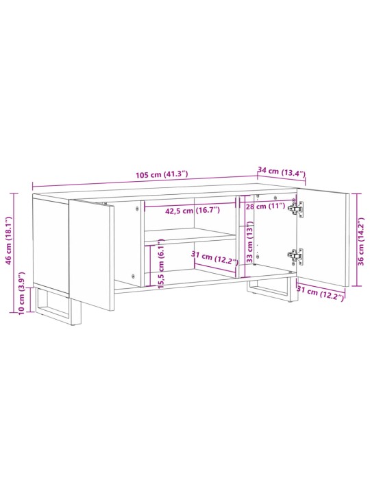 Tv skříňka 105 x 34 x 46 cm masivní akáciové dřevo