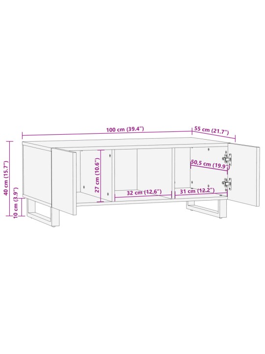 Konferenční stolek 100x55x40cm masivní hrubé mangovníkové dřevo