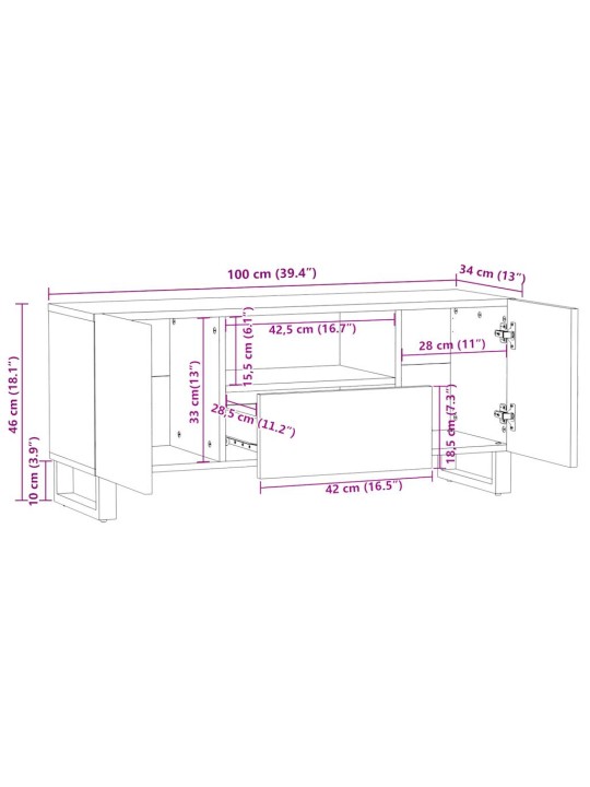 Tv skříňka 100 x 34 x 46 cm masivní mangovníkové dřevo
