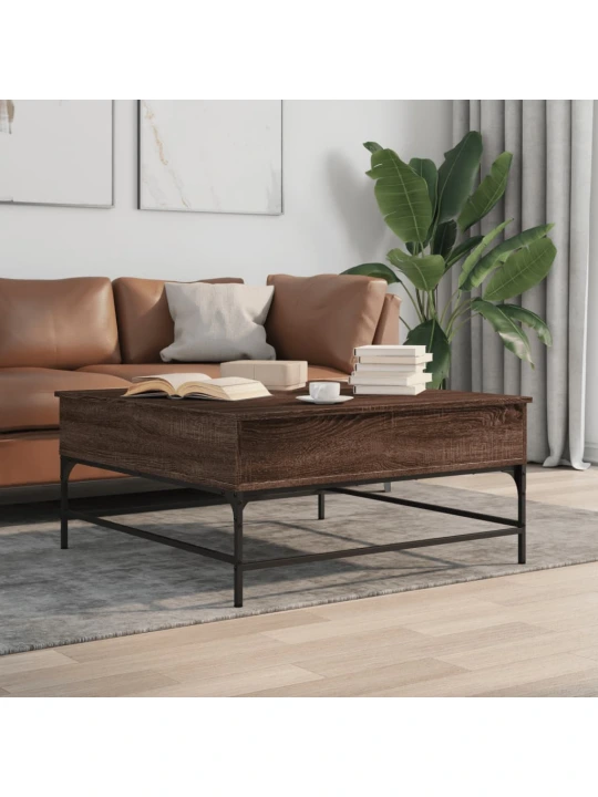 Konferenční stolek hnědý dub 95x95x45 cm kompozitní dřevo a kov