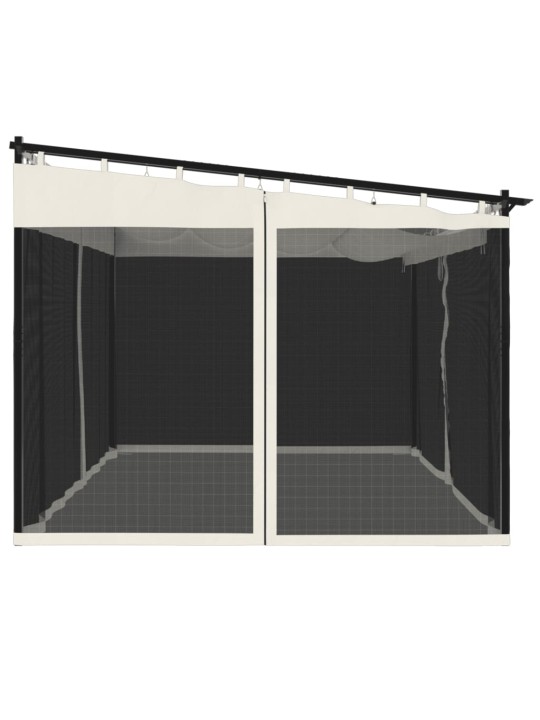 Altán se síťovanými stěnami krémový 4 x 3 m ocel