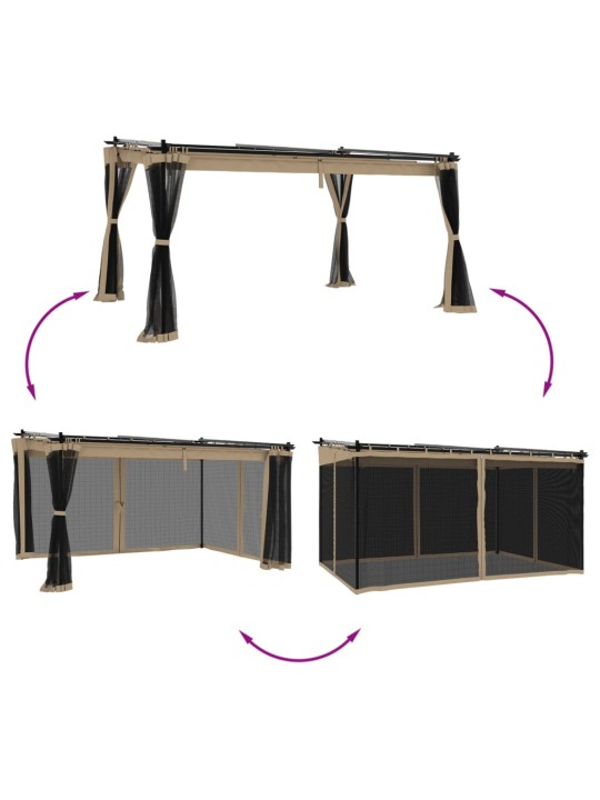 Altán se síťovanými stěnami taupe 4 x 3 m ocel
