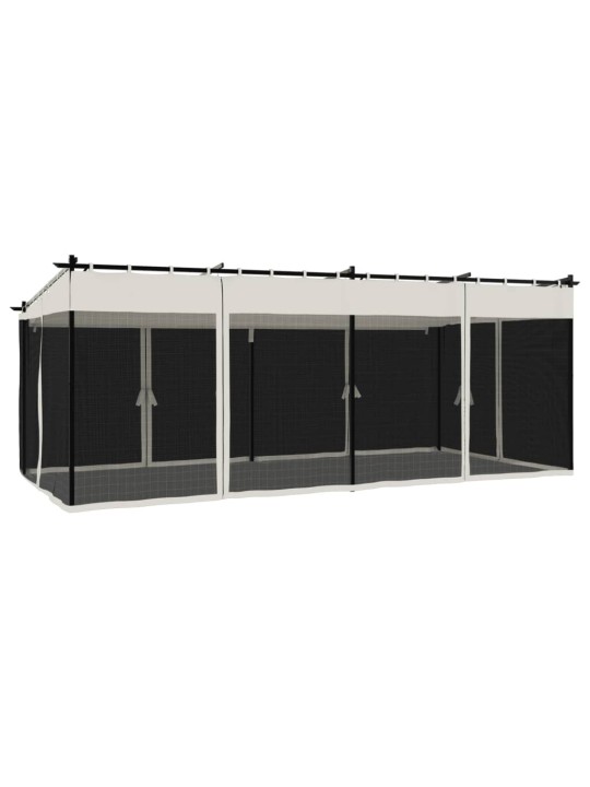 Altán se síťovanými stěnami krémový 6 x 3 m ocel