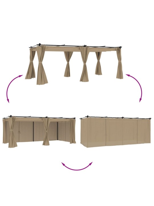 Altán se závěsy taupe 6 x 3 m ocel