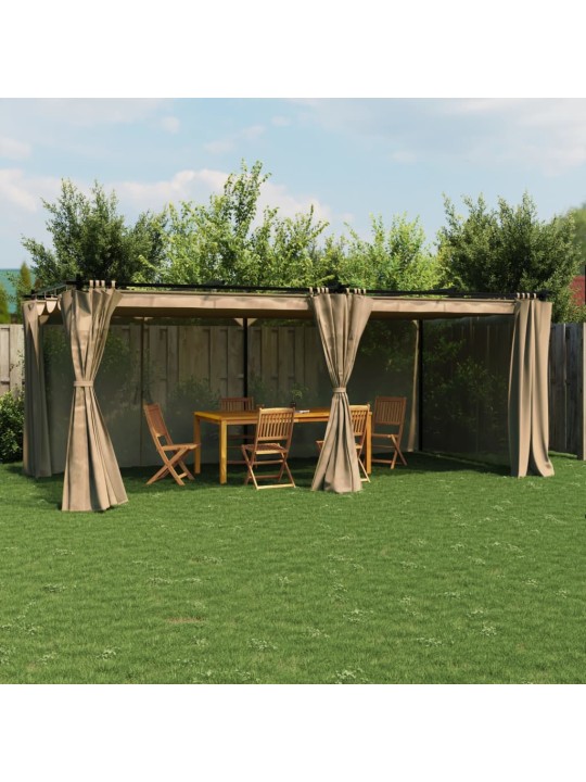 Altán se závěsy taupe 6 x 3 m ocel