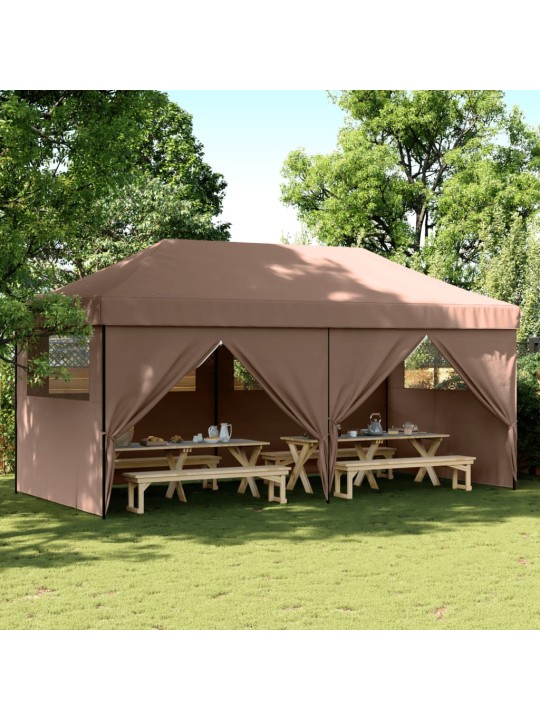 Skládací party stan pop-up se 4 bočními stěnami hnědý