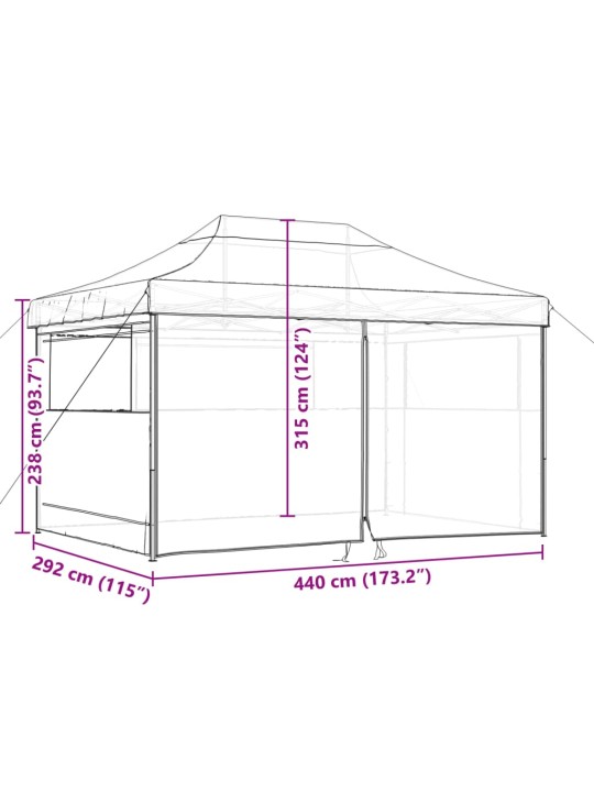 Skládací party stan pop-up se 4 bočními stěnami hnědý