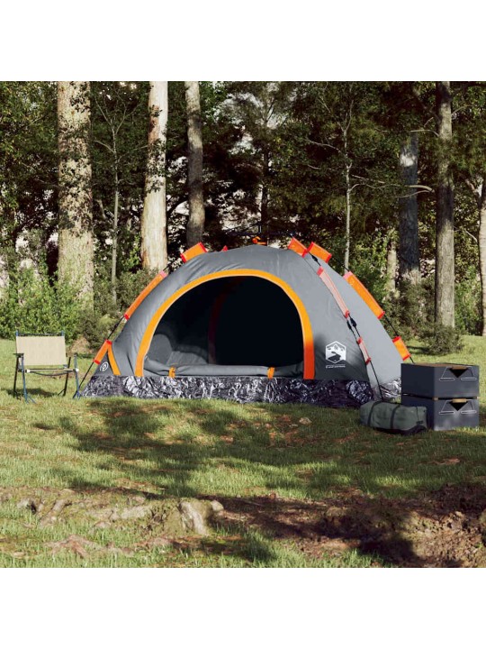 Kempingový stan pro 3 šedý a oranžový rychloupínací