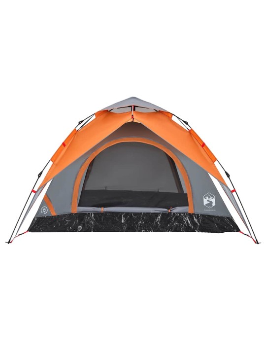 Kempingový stan kupole pro 3 šedý a oranžový rychloupínací