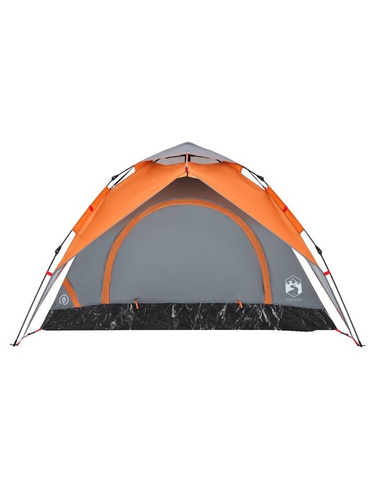 Kempingový stan kupole pro 3 šedý a oranžový rychloupínací