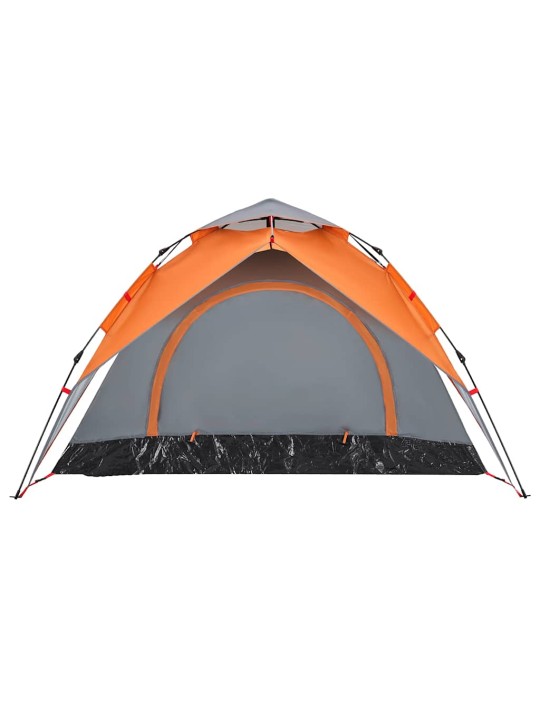 Kempingový stan kupole pro 3 šedý a oranžový rychloupínací