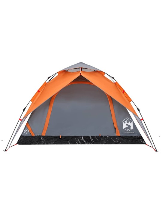 Kempingový stan kupole pro 4 šedý a oranžový rychloupínací