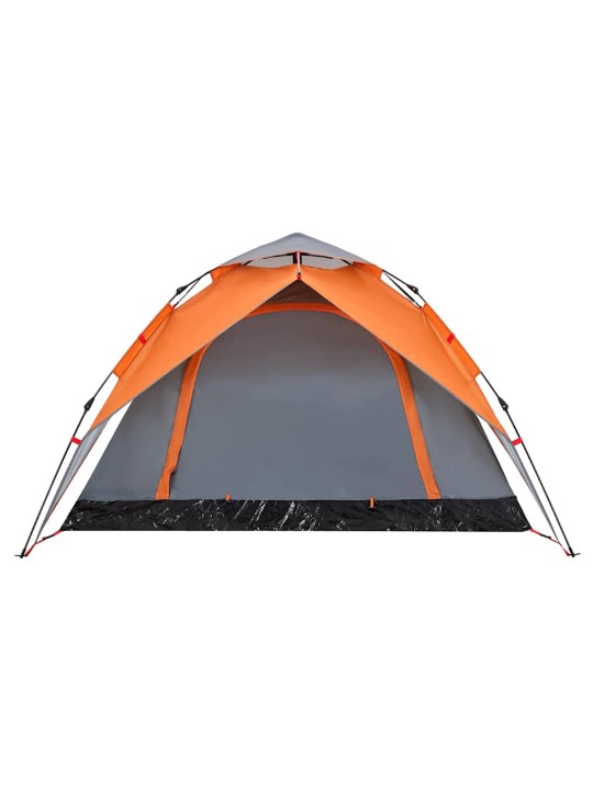 Kempingový stan kupole pro 4 šedý a oranžový rychloupínací
