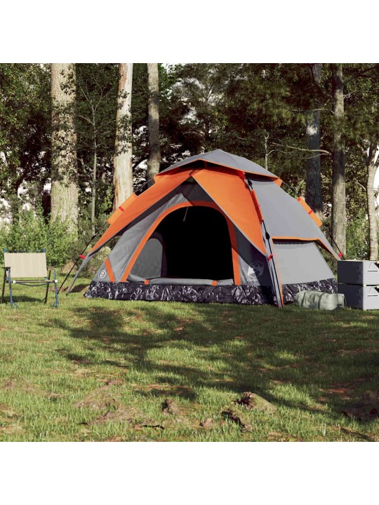 Kempingový stan kupole pro 5 šedý a oranžový rychloupínací