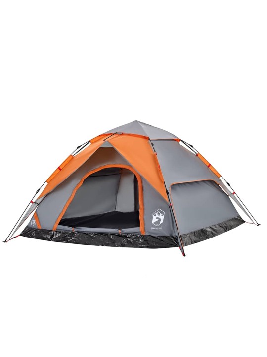 Kempingový stan kupole pro 5 šedý a oranžový rychloupínací