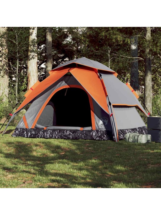 Kempingový stan kupole pro 5 šedý a oranžový rychloupínací